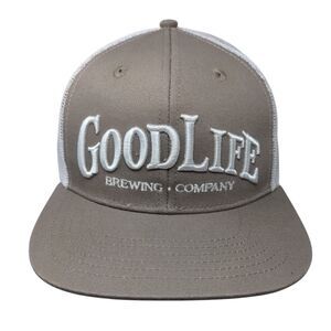 Good Life Brewing Company Snapback Trucker Hat Tan OSFA Mesh Back